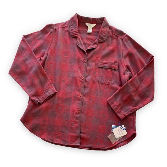 Sleep Sense Portuguese Flannel Sleepwear Red & Charcoal Gray Paw Print Button Up - Picture 1 of 8